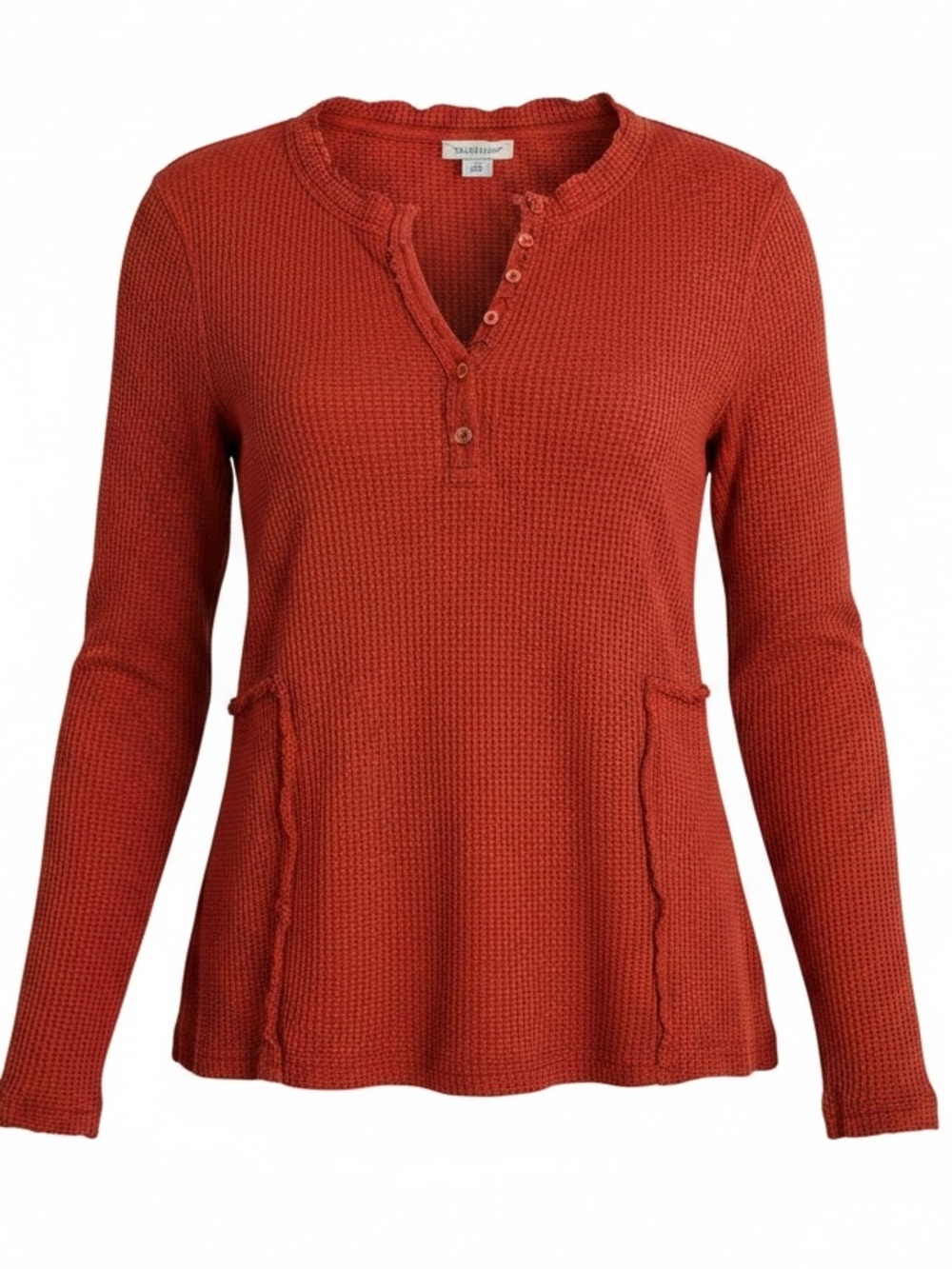 Sundance Henley Thermal Waffle Tunic Burnt Orange Autumn Boho Raw Edges M